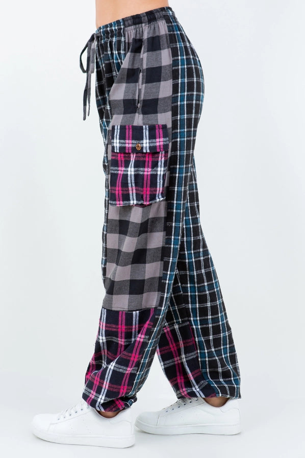 Plaid Flannel Patch Cargo Pants