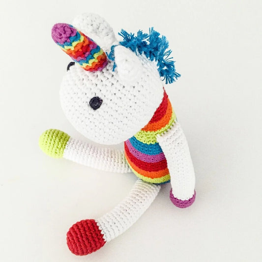 Knitted Rainbow Unicorn Rattle