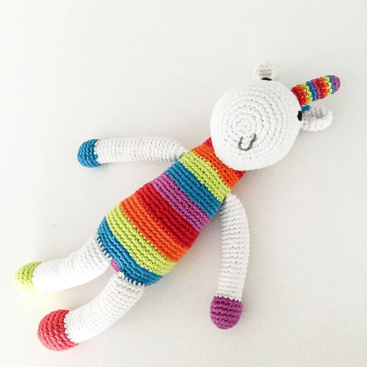 Knitted Rainbow Unicorn Rattle