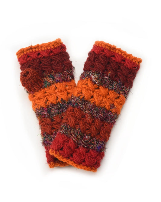 Crochet Fingerless Gloves with Silk