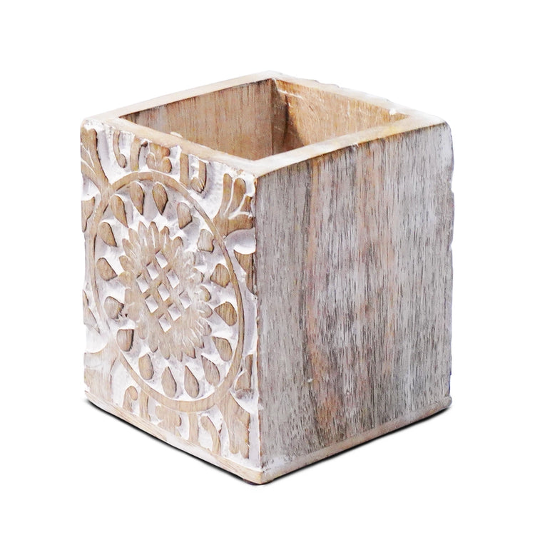 Whitewash Wooden Pen Holder