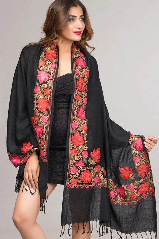 Taj Embroidered Wool Shawl