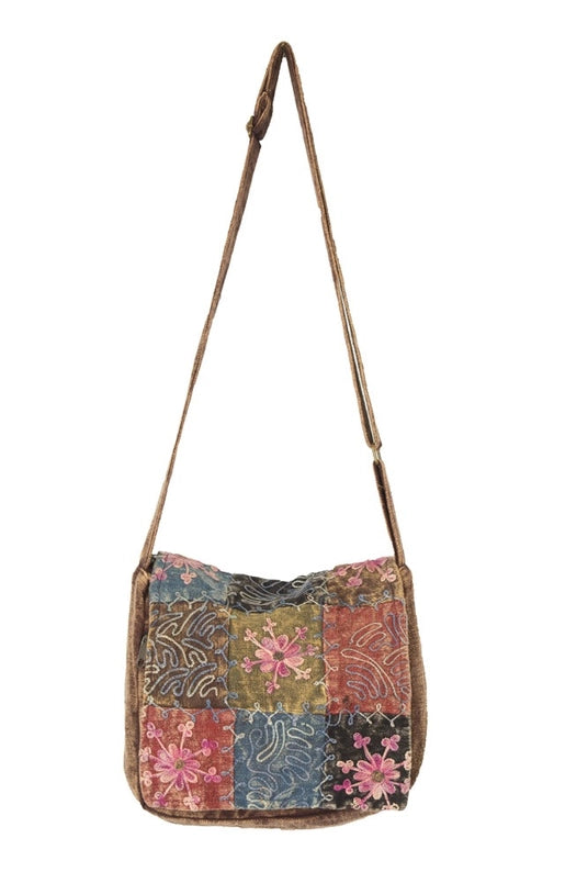 Brown Embroidered Patchwork Bag