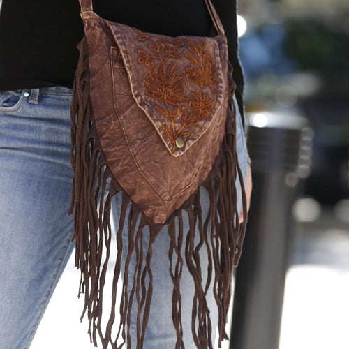 Brown Stonewashed Fringe Bag