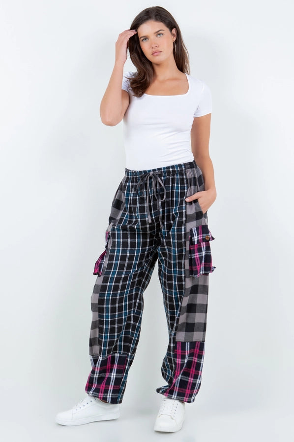 Plaid Flannel Patch Cargo Pants