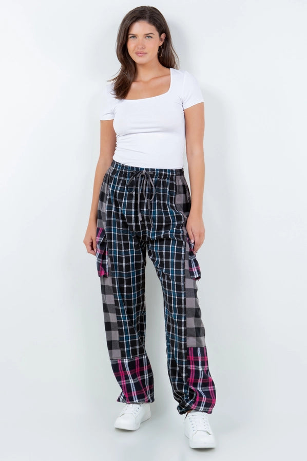 Plaid Flannel Patch Cargo Pants