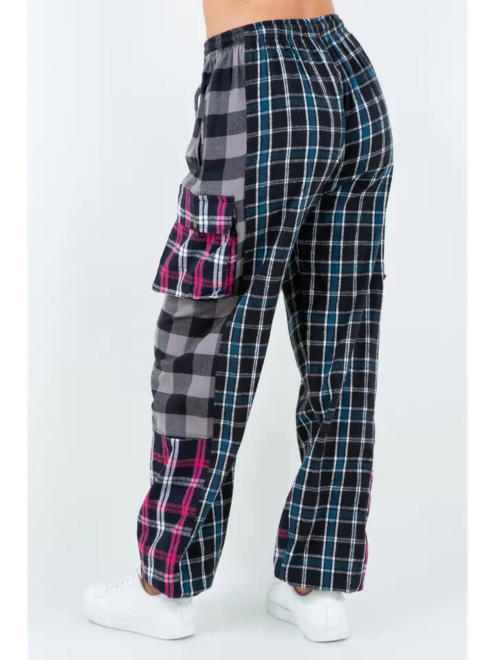 Plaid Flannel Patch Cargo Pants