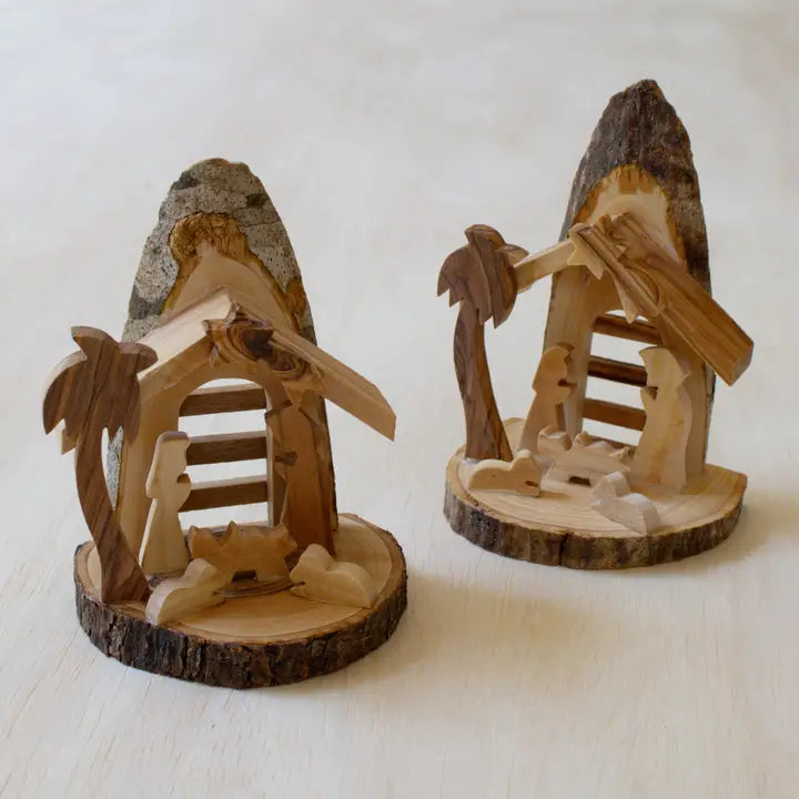 Olive Wood and Bark Nativity