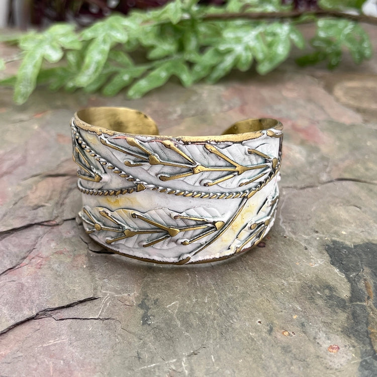 White Leaves Patina Cuff Bracelet