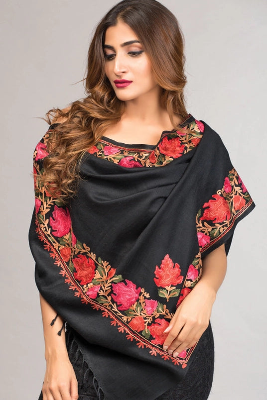 Taj Embroidered Wool Shawl