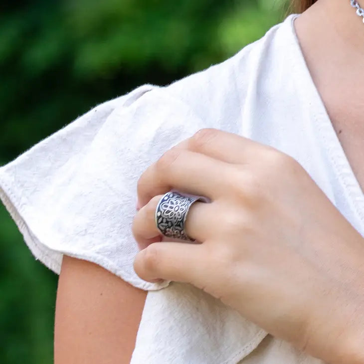 Silver Patina Cuff Ring