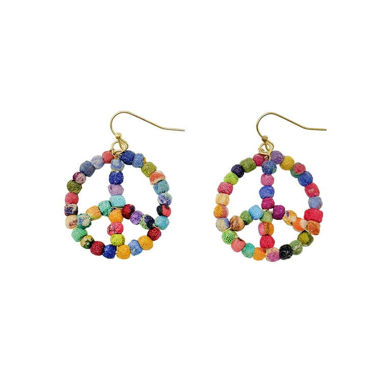 Kantha Milieu Peace Sign Earrings