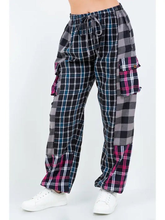 Plaid Flannel Patch Cargo Pants