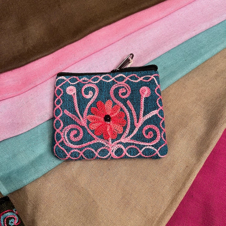 Embroidered Floral Coin Bag