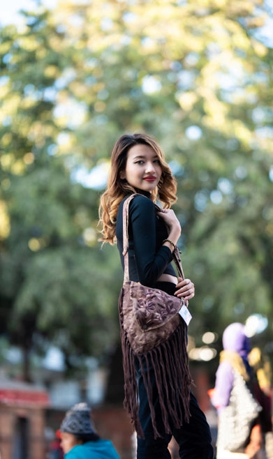 Brown Stonewashed Fringe Bag