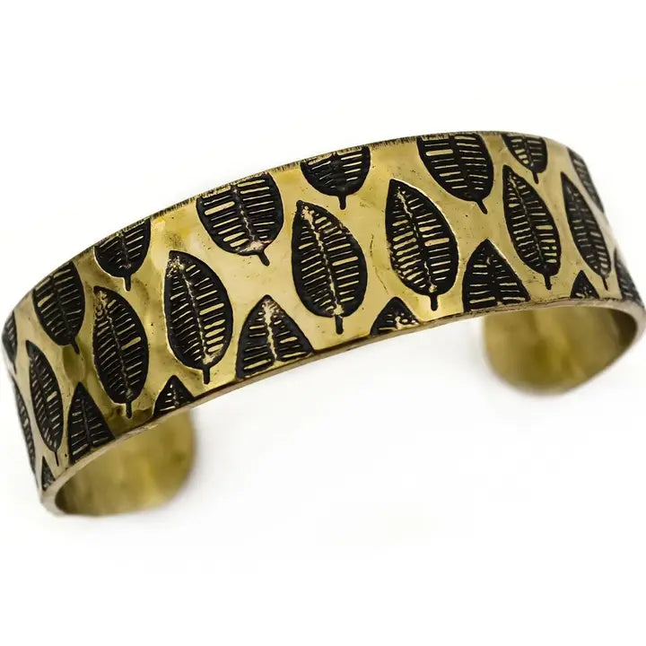 Modern Leaf Brass Engraved Cuff