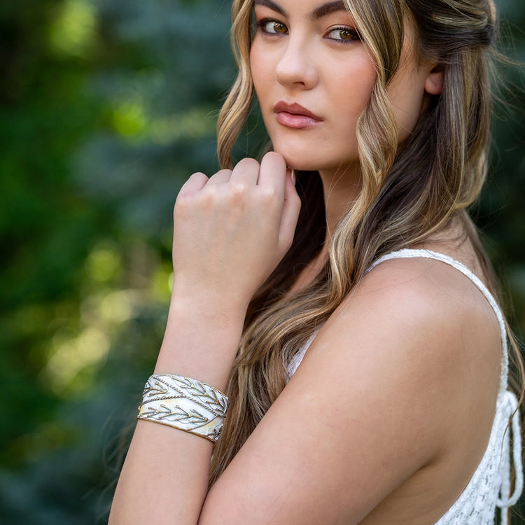 White Leaves Patina Cuff Bracelet