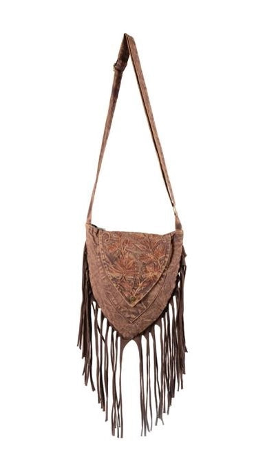 Brown Stonewashed Fringe Bag