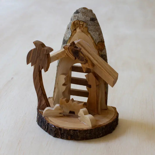 Olive Wood and Bark Nativity