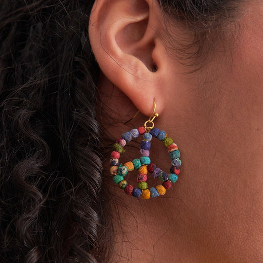 Kantha Milieu Peace Sign Earrings