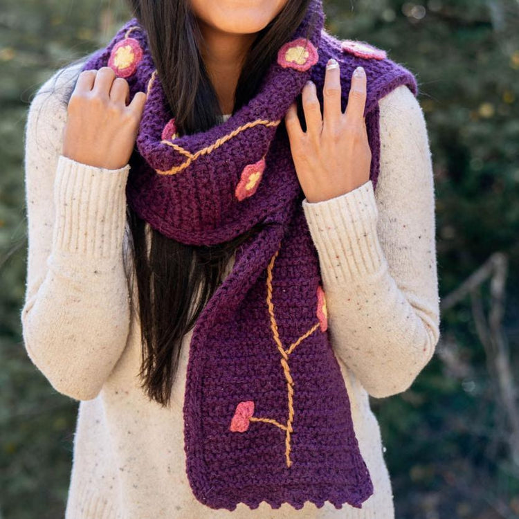 Embroidered Crochet Scarf