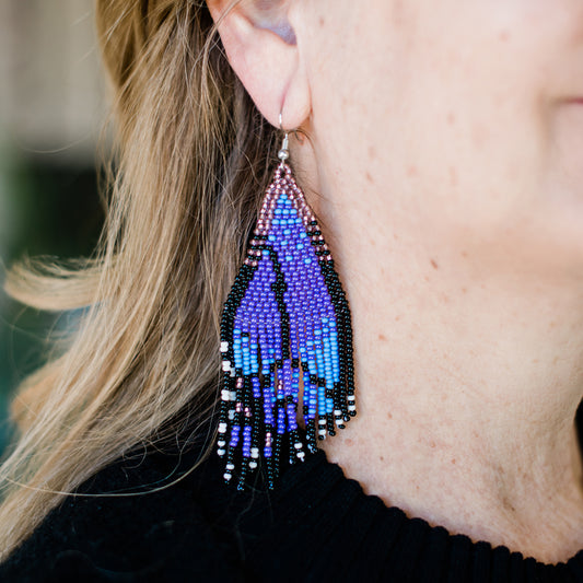 Beaded Butterfly Wing Fringe Earrings