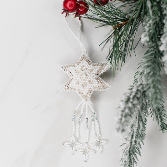 Guatemalan Beaded White Star Ornament