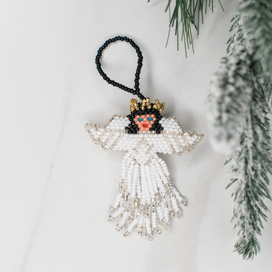 Beaded White Angel Ornament