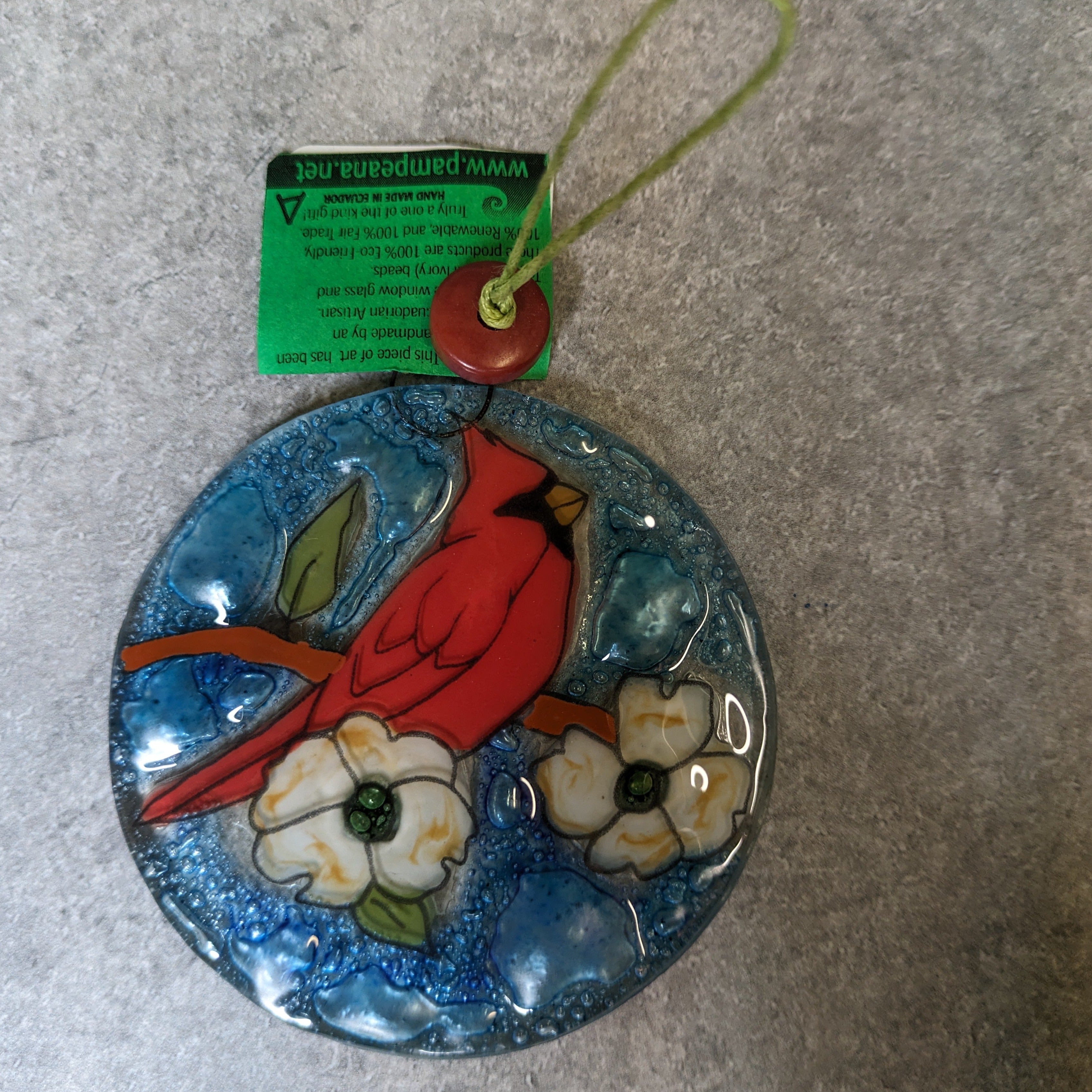 Cardinal On Dogwood Tree Recycled Glass Ornament – Lucia's World Emporium