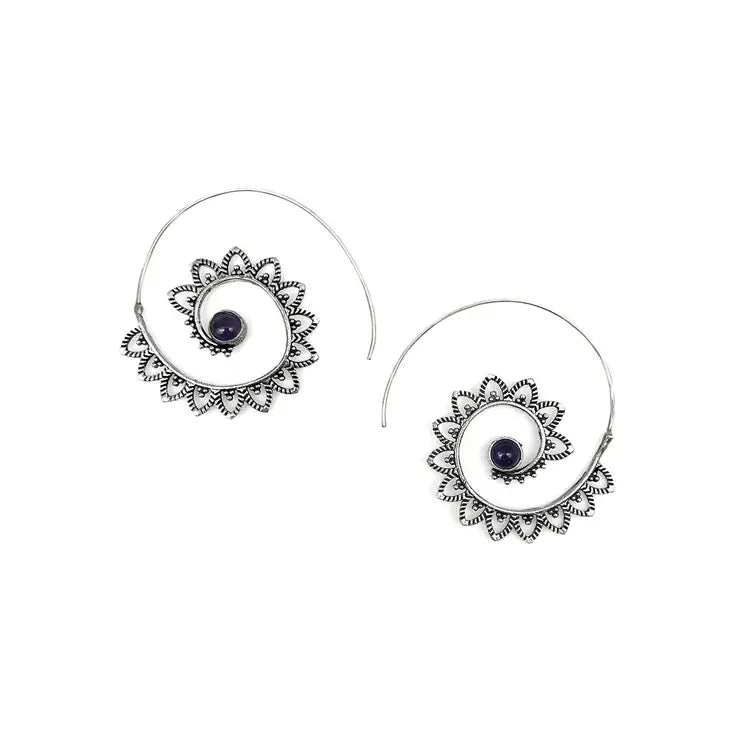 Amethyst Silver Petal Open Hoops