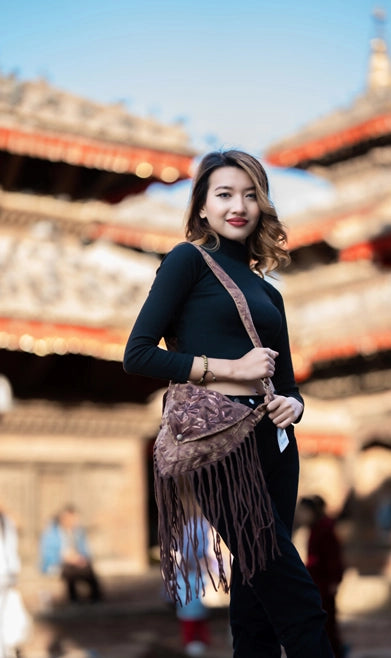 Brown Stonewashed Fringe Bag