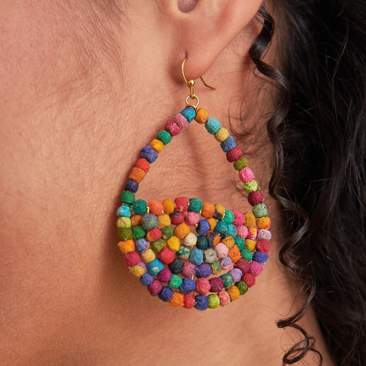 Kantha Milieu Filled Teardrop Earrings