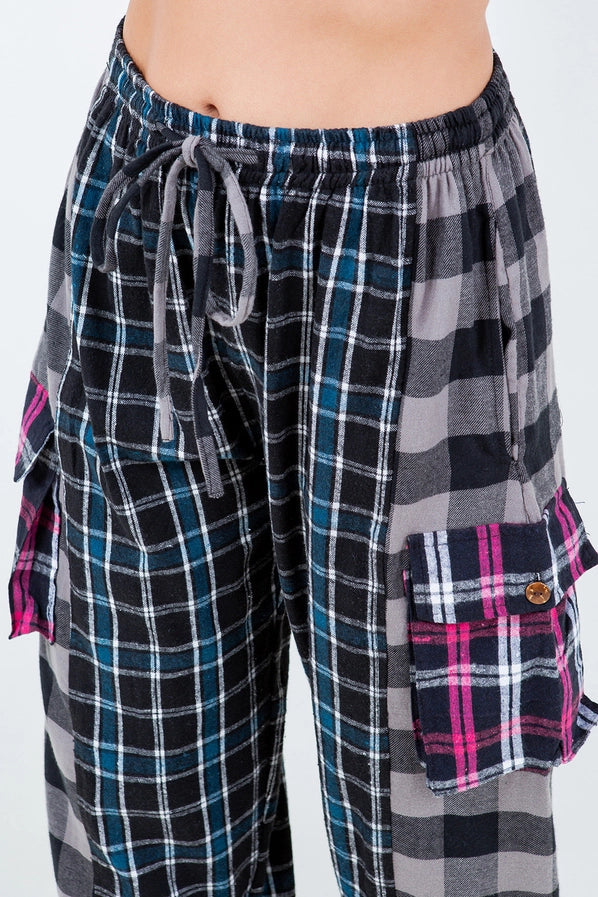 Plaid Flannel Patch Cargo Pants