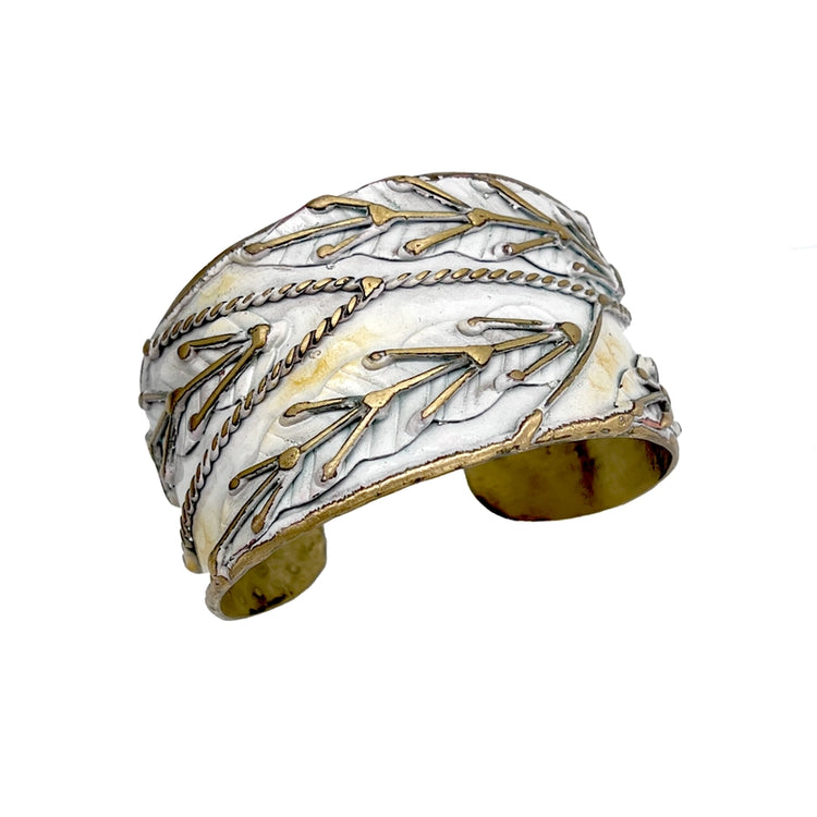 White Leaves Patina Cuff Bracelet