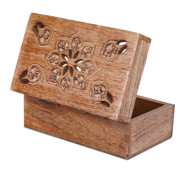 Serena Carved Mango Wood Keepsake Box