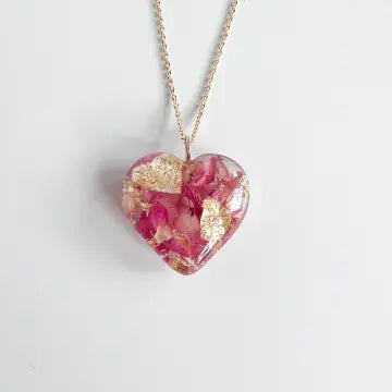 Rose Petal and Gold Leaf Heart Pendant