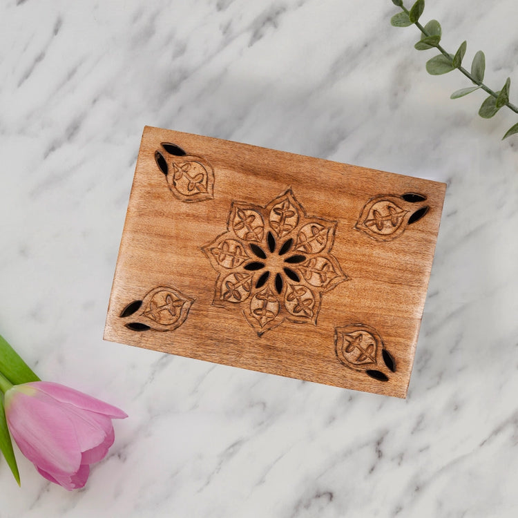 Serena Carved Mango Wood Keepsake Box