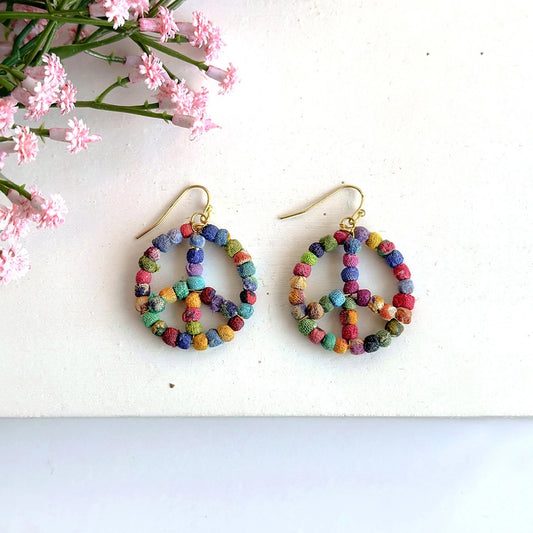 Kantha Milieu Peace Sign Earrings