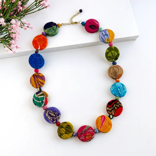 Kantha Dotted Disc Necklace