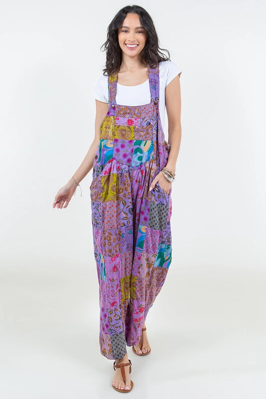 Printed Cotton Patchwork Overalls