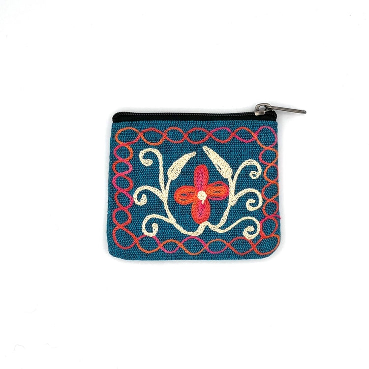 Embroidered Floral Coin Bag