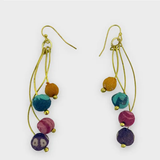 Wavy Sari Bead Drop Earrings