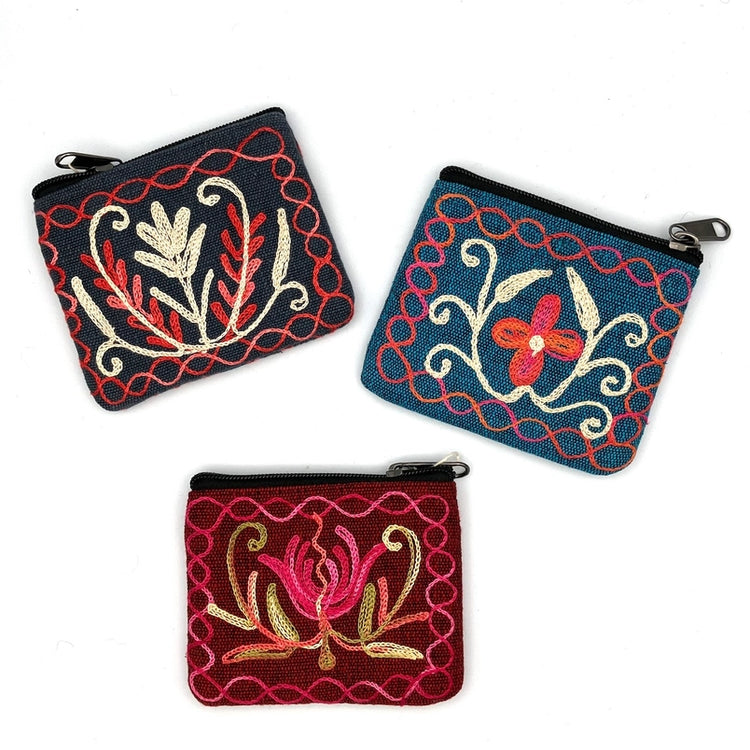 Embroidered Floral Coin Bag