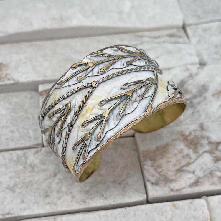 White Leaves Patina Cuff Bracelet