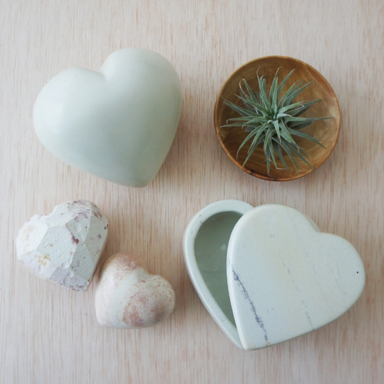 Natural Soapstone Heart Box