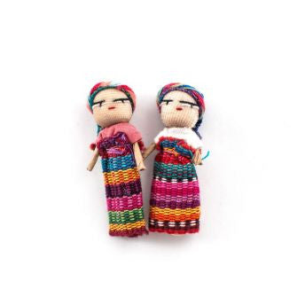 Worry Dolls with 100 Cotton Pouch from Guatemala Set of 6 'Joined in Love'  - Road Scholar World Bazaar