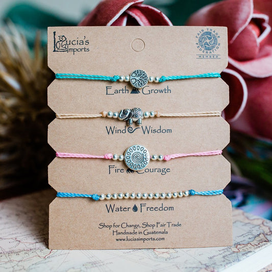 Set of 6 Elements String Bracelets (1 style in 6 different colors)
